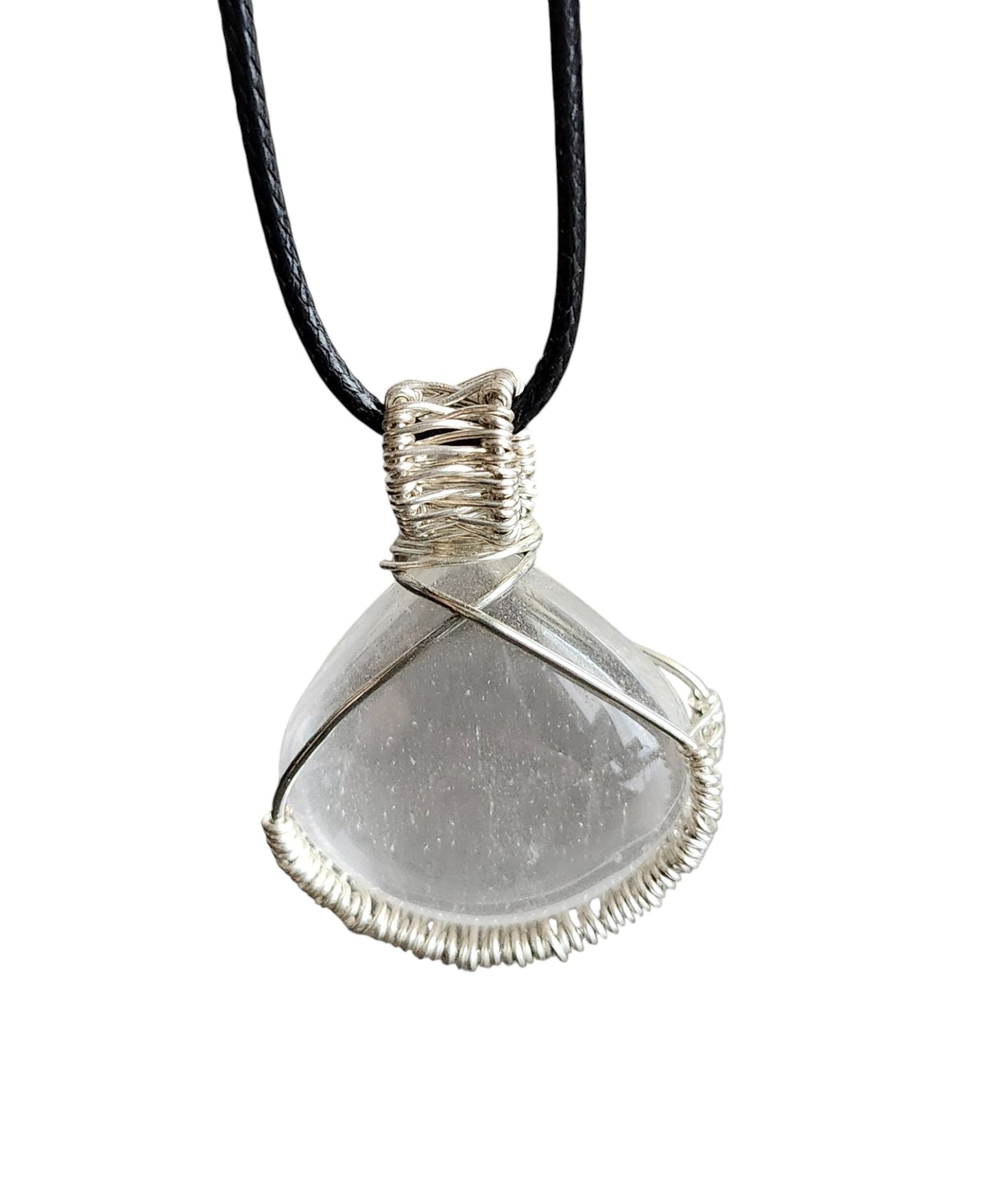 Tear Drop Clear Quartz Wire Wrap in Silver