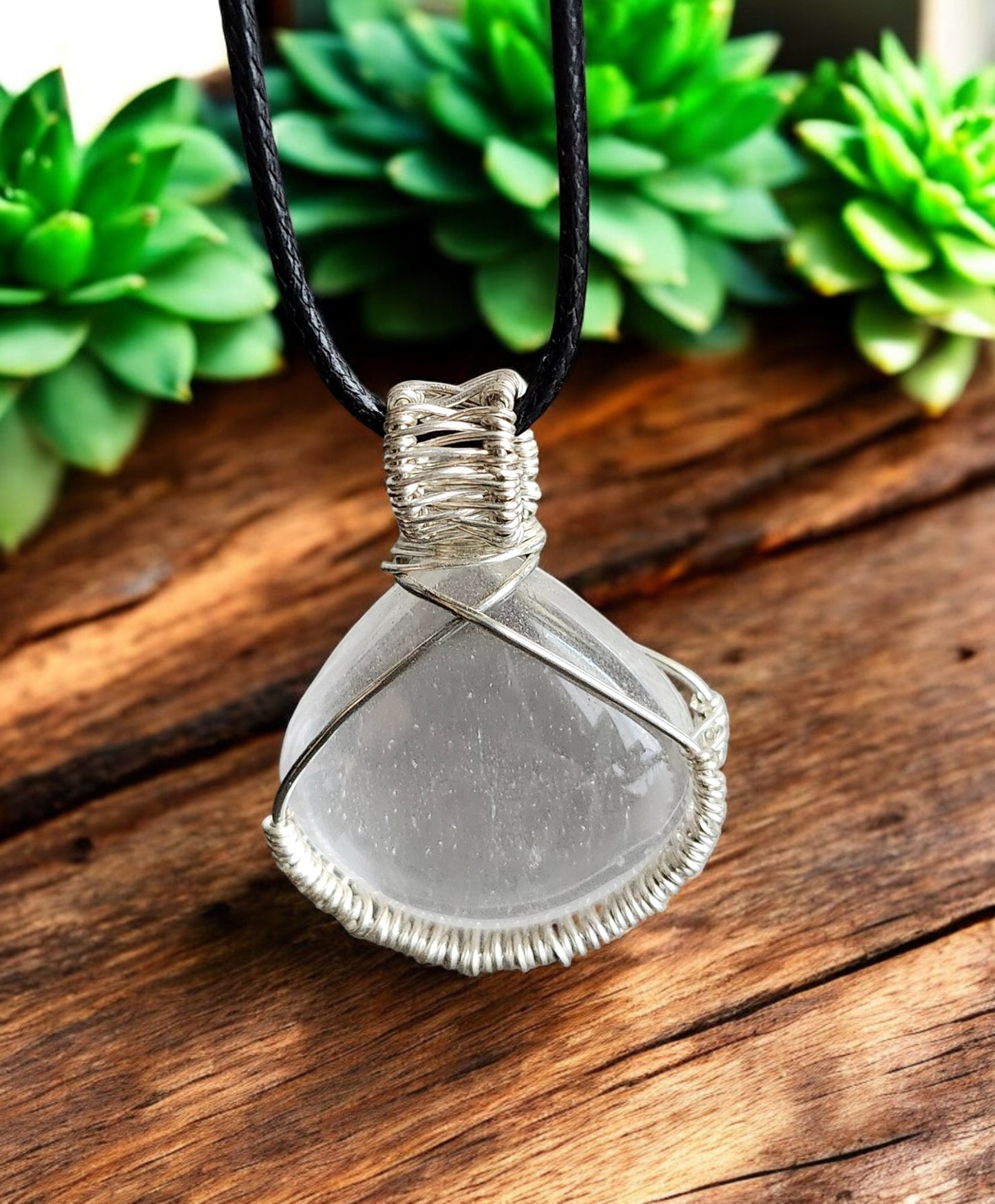 Tear Drop Clear Quartz Wire Wrap in Silver