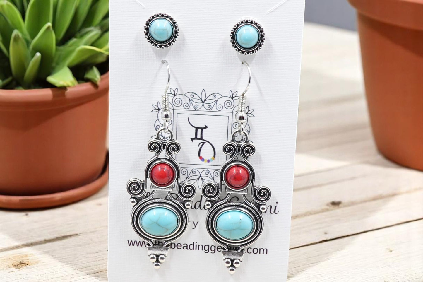 Faux Turquoise and Red Bangles