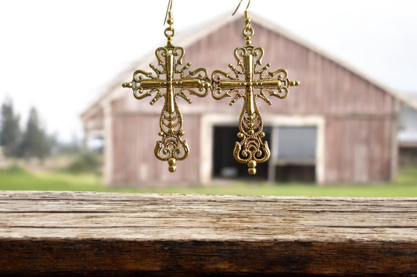 Gold Tone Cross Earrings