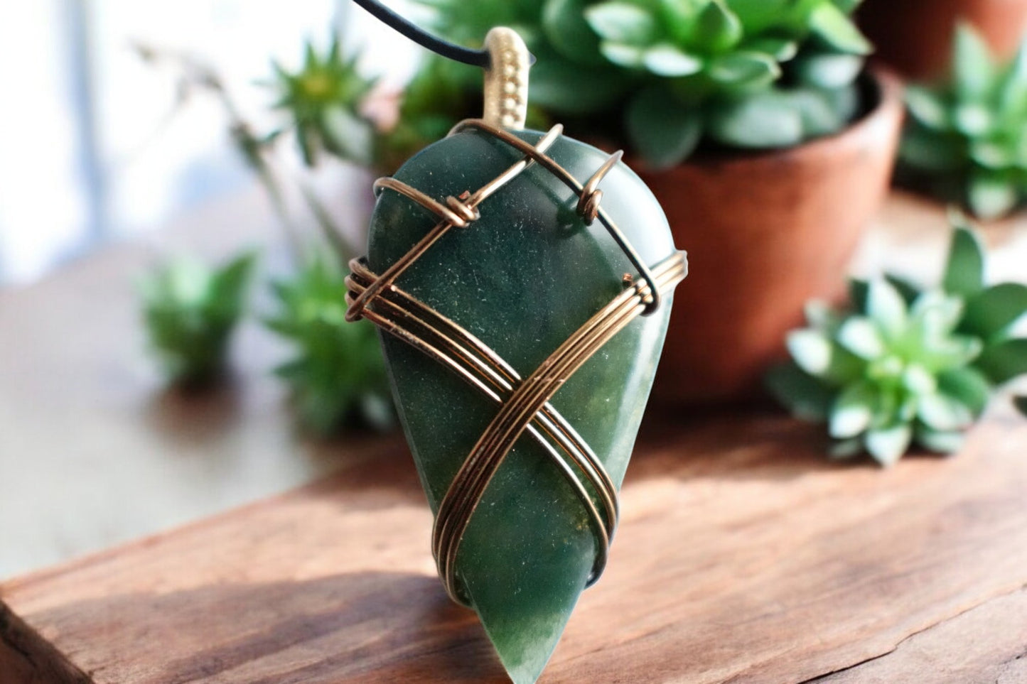 Moss Agate Wire Wrapped Spear