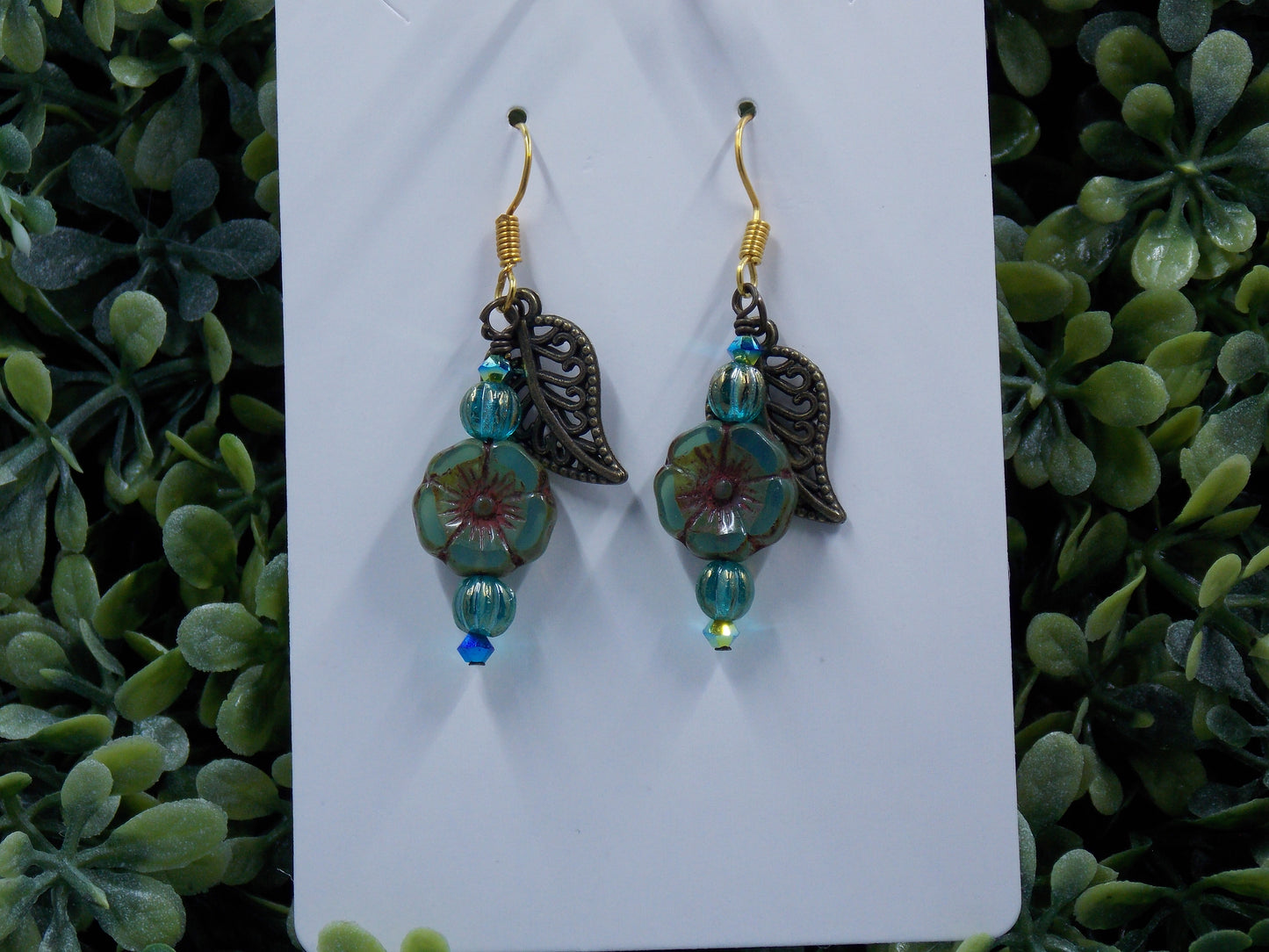 Antique Leaves with Blue Flowers
