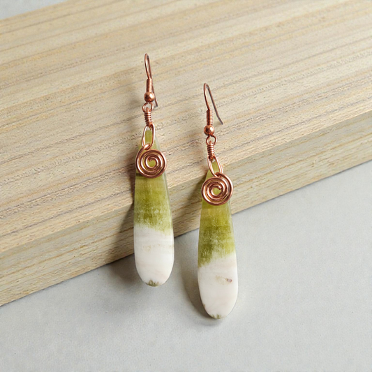 African Jade and Copper Hoops