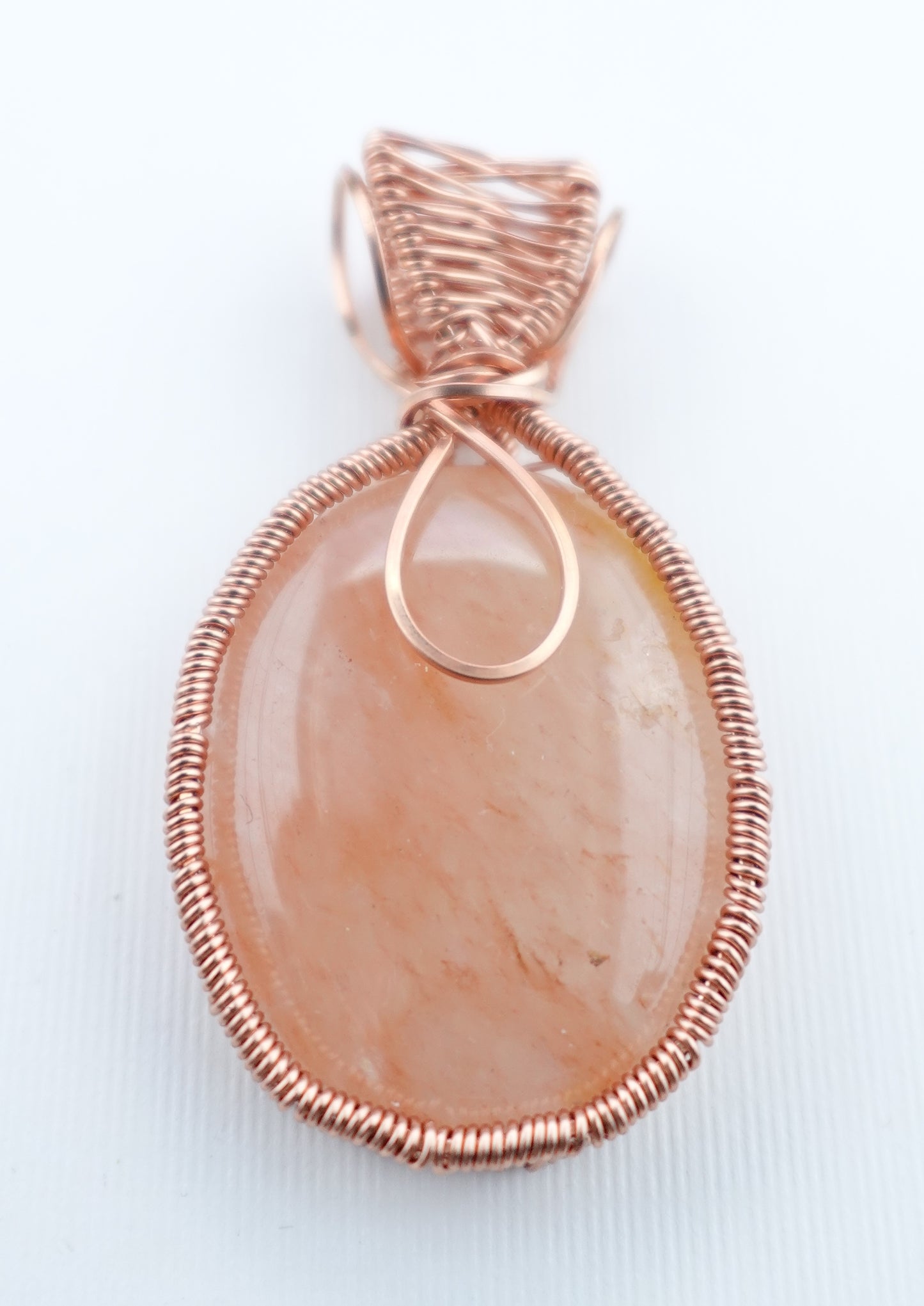 Oval Rose Quartz Worry Stone Pendant Wrapped in Copper Wire