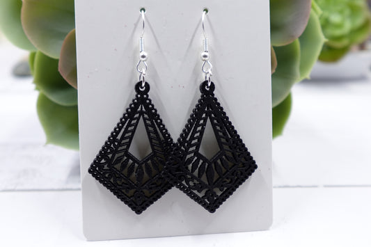 Wood Black Lace Design Earrings