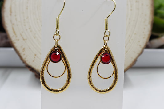 Gold Tear Drop Red Charms