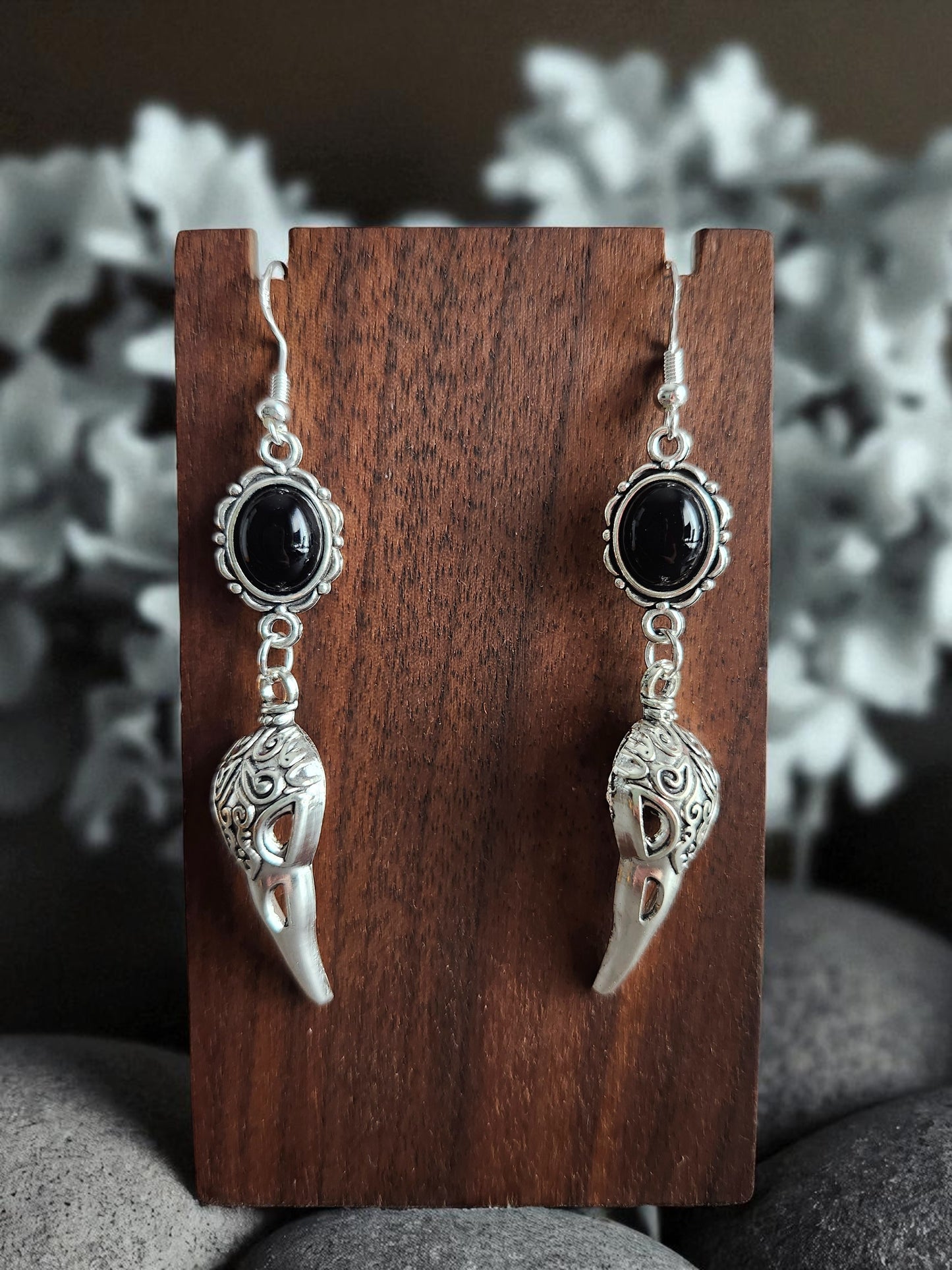 Beaded Raven Skulls in Black and Silver
