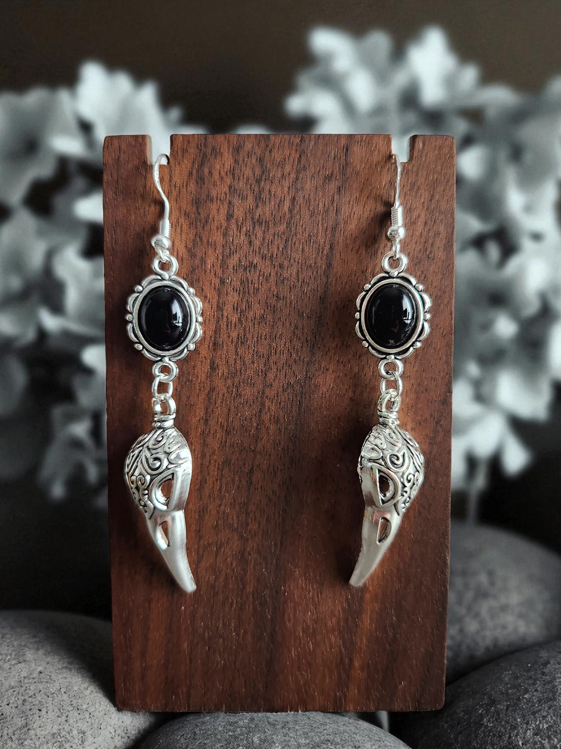 Beaded Raven Skulls in Black and Silver