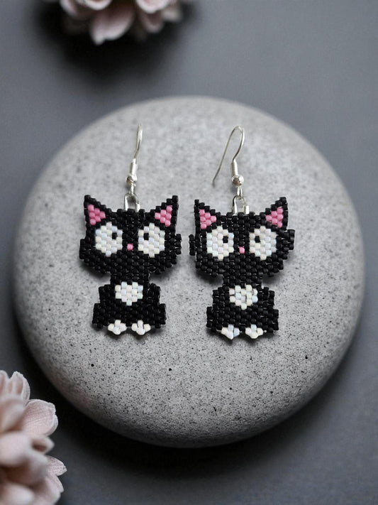 Beaded Kitty Earrings