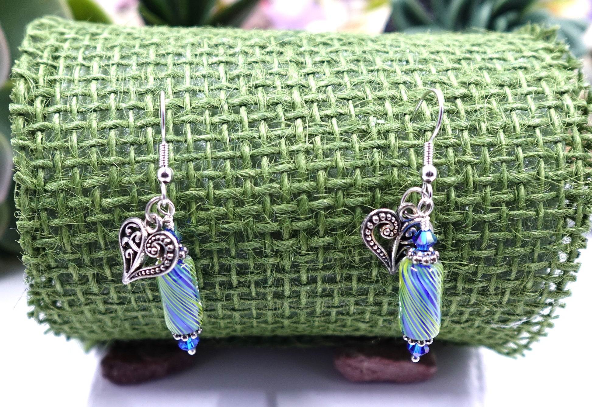 Blue and Green Furnace Glass Earrings