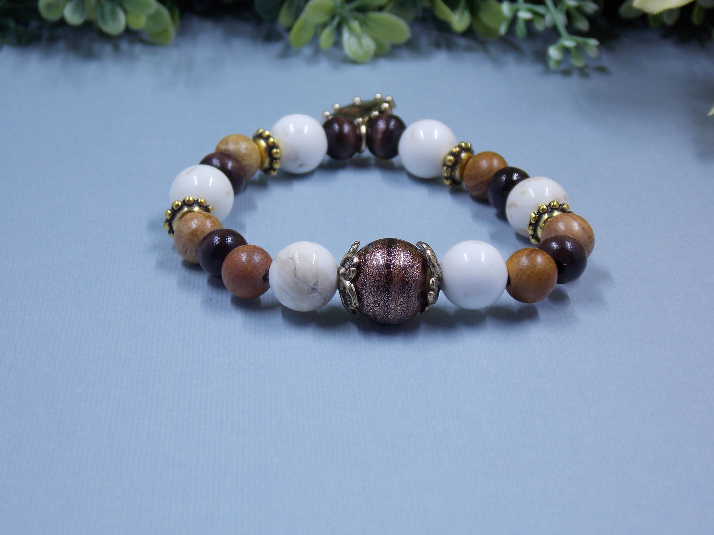 Brown and White Beads with Charm