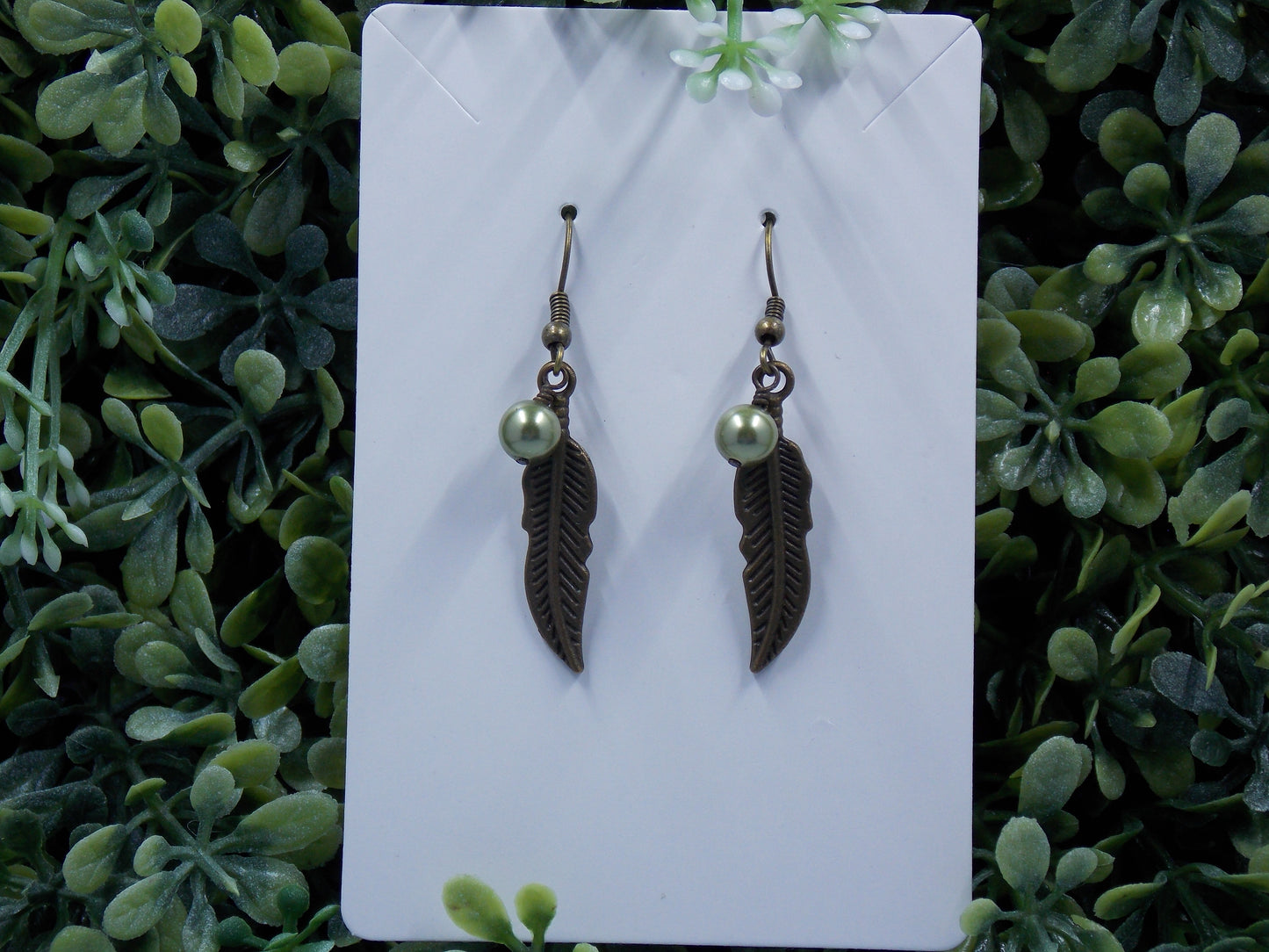 Antique Feathers with Green Pearls