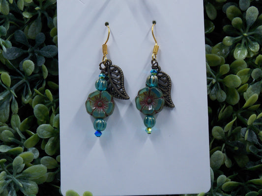 Antique Leaves with Blue Flowers