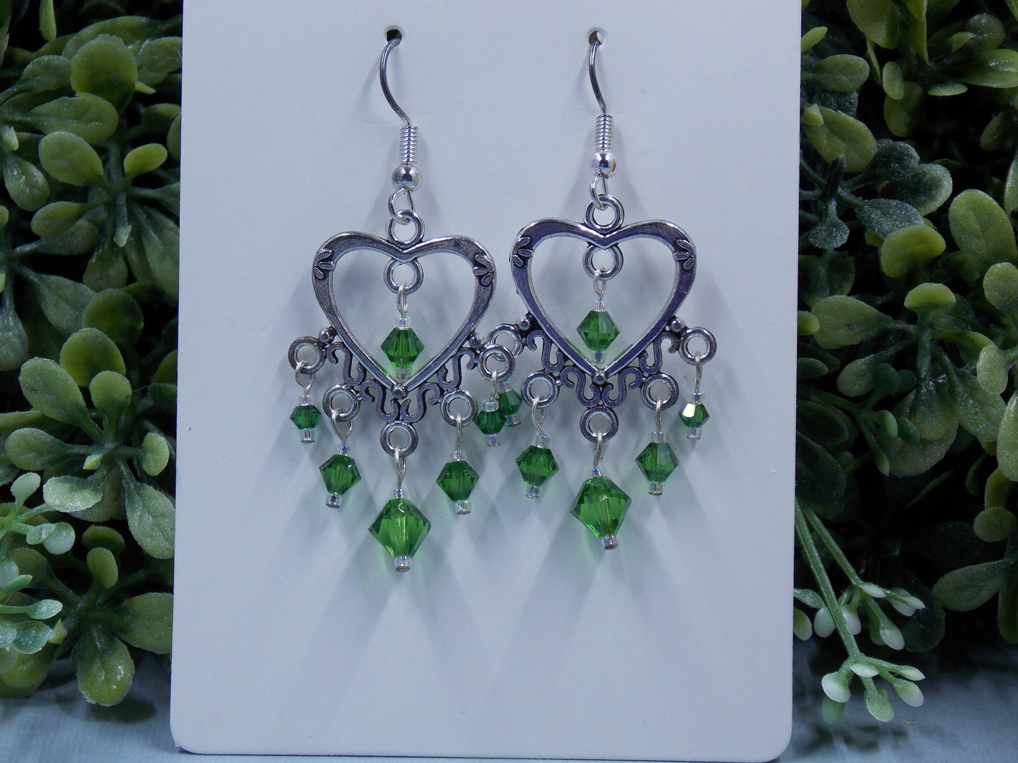 Silver Hearts with Green Crystal Bangles